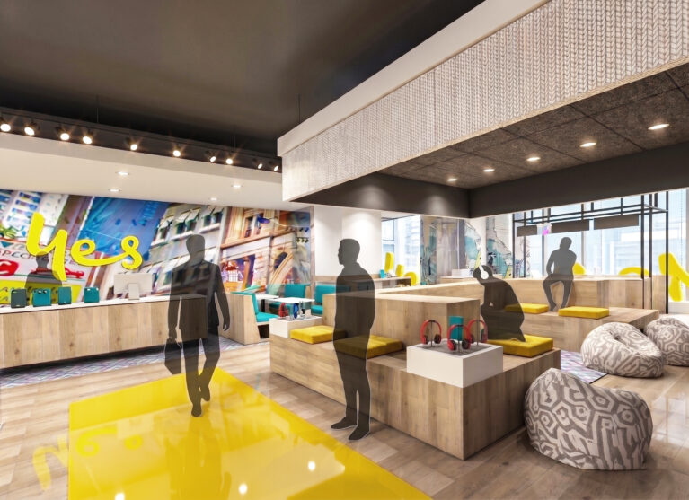 Flexible seating pods encourage conversation and casual engagement.
