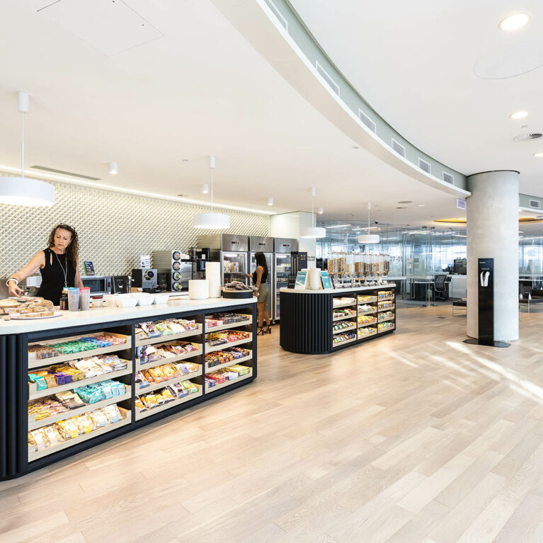 Movement flows and healthy rituals sit at the heart of The Pantry, where accessible storage, intuitive layout and casual gathering meet to support both productivity and pause in the workplace.