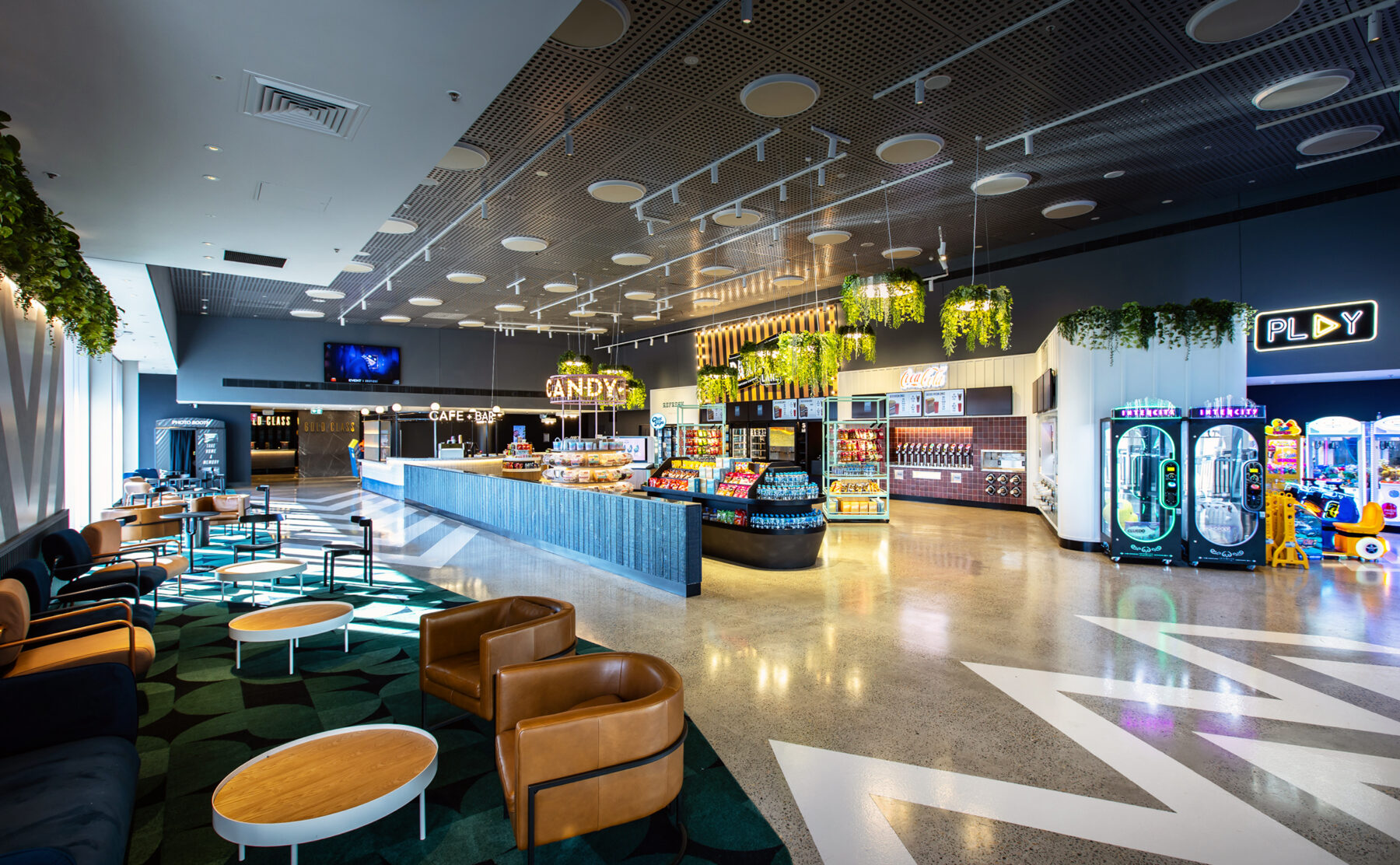 A vibrant multi-zone concession offer that blends cinema nostalgia with contemporary retail theatre.
