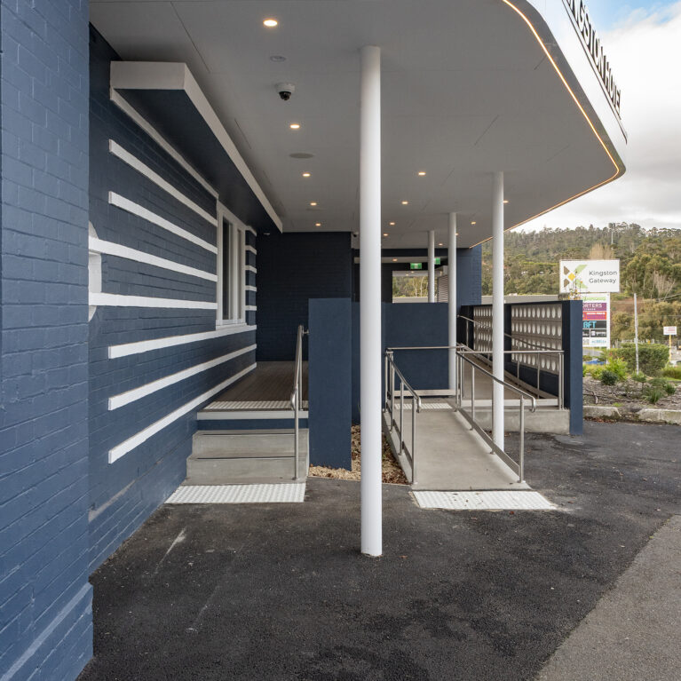 A renewed entry sequence pairs crisp geometry with improved accessibility, giving the hotel frontage a contemporary, guest-friendly identity.