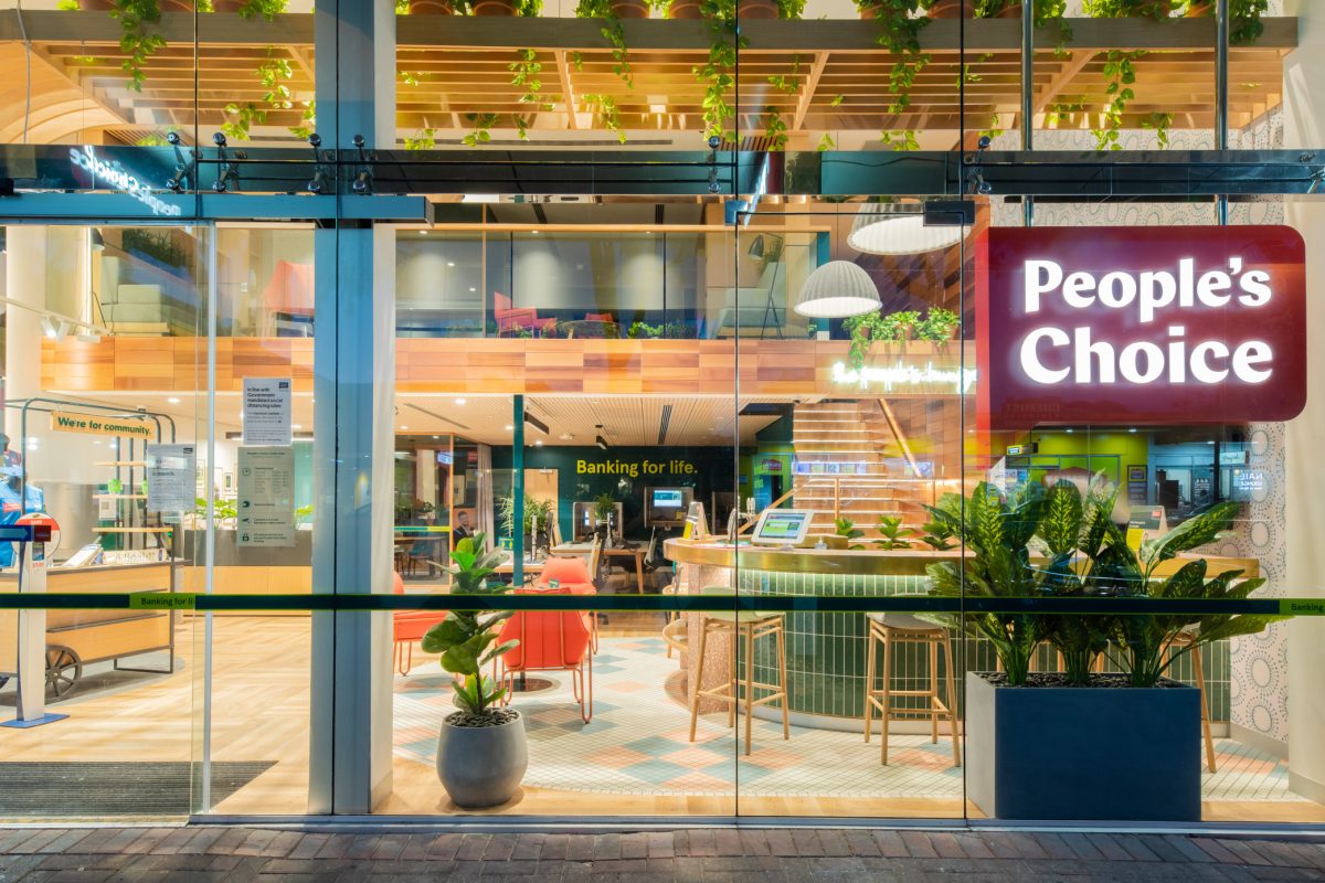 People’s Choice flagship branch offers a casual, youthful atmosphere with bar-style seating and warm, inviting interiors designed for community and financial advice.