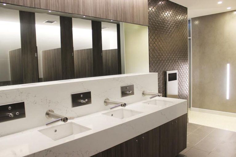design clarity, toilet design, mirror, automatic taps, sensors, marble sink, modern design, easy to maintain