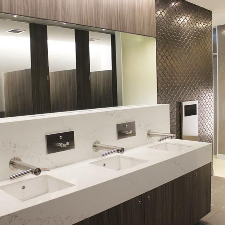design clarity, toilet design, mirror, automatic taps, sensors, marble sink, modern design, easy to maintain