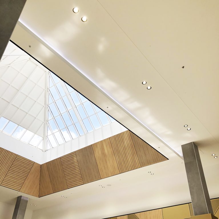 design clarity, roof light, skylight, timber pattern, ceiling feature, shopping centre, unique design